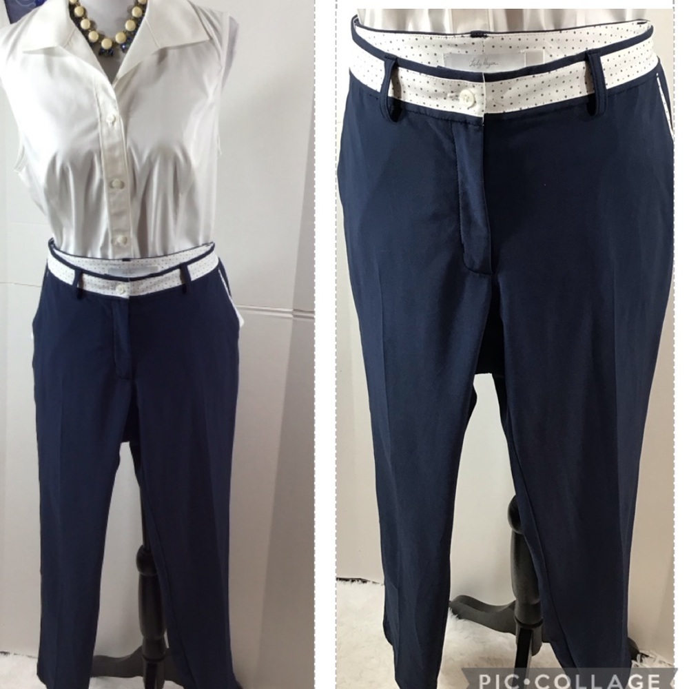 Lady Hagen navy/white golf pants 8